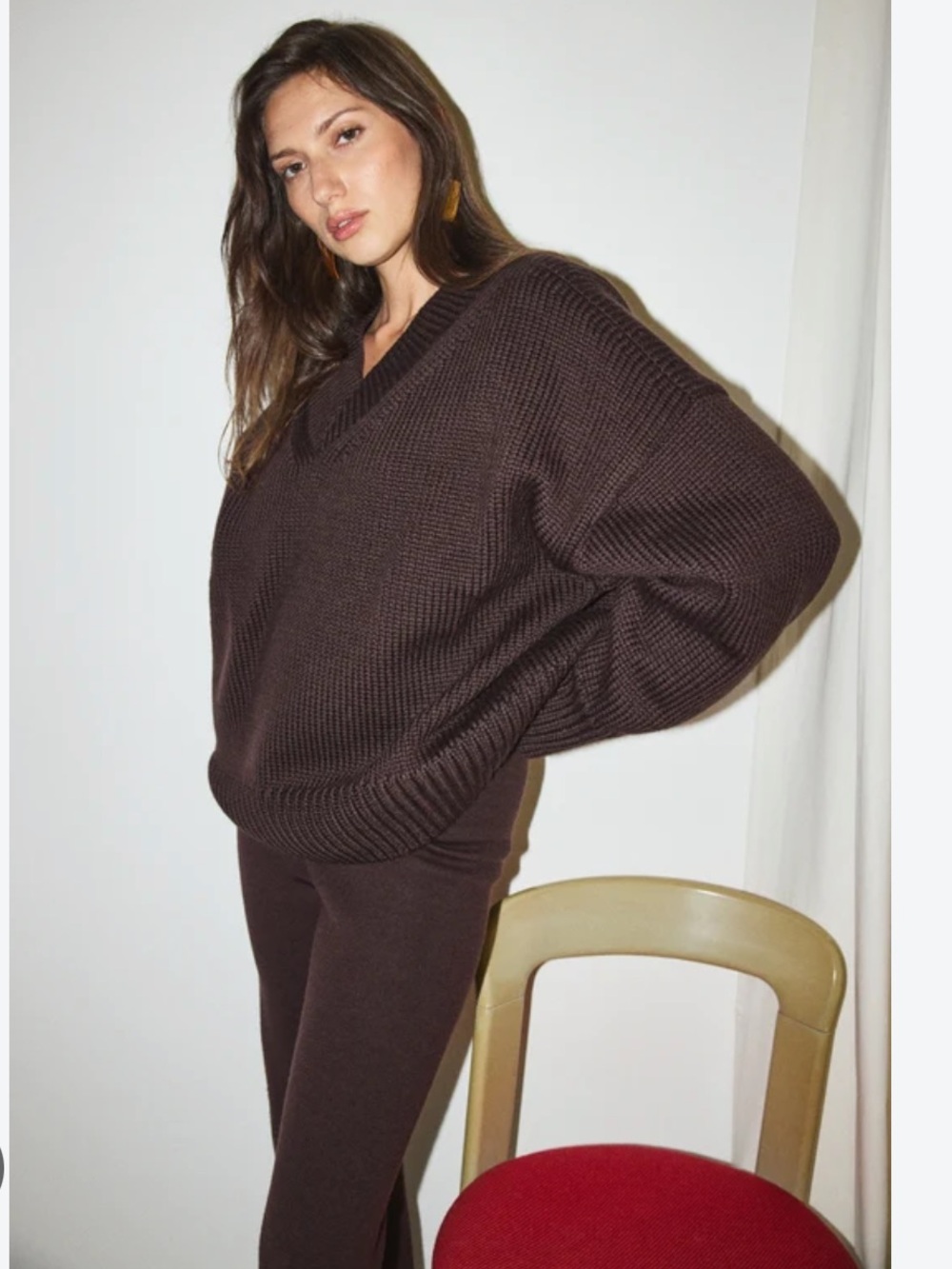 Misha and Puff V-Neck Sweater | Dark Brown | S/M - Picture 2 of 8